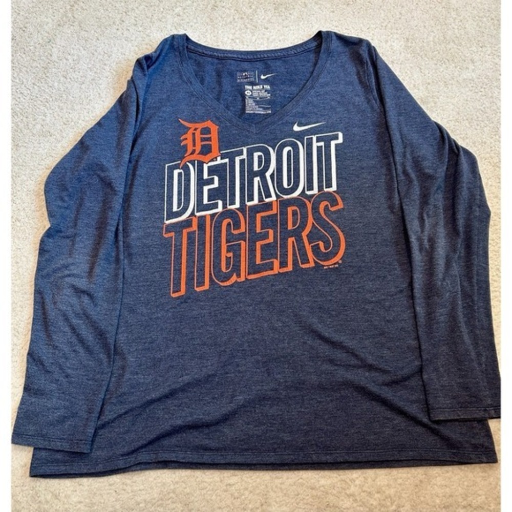 Nike MLB Detroit Tigers Women's‎ XL Long Sleeve Tee Blue Orange The Nike Tee
